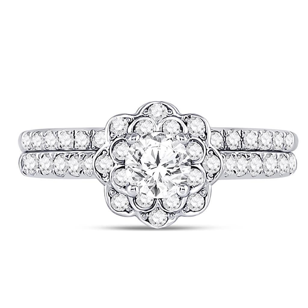 14k White Gold Round Diamond Bridal Wedding Ring Set 1 Ctw (Certified)