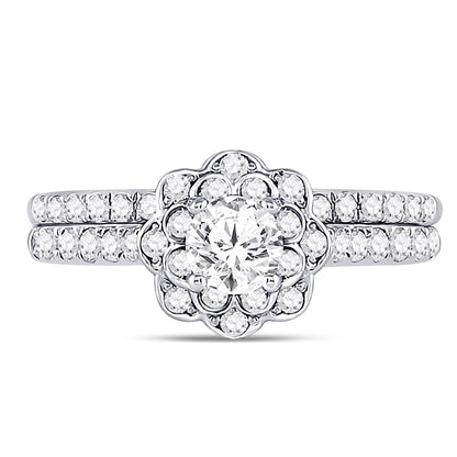 14k White Gold Round Diamond Bridal Wedding Ring Set 1 Ctw (Certified)