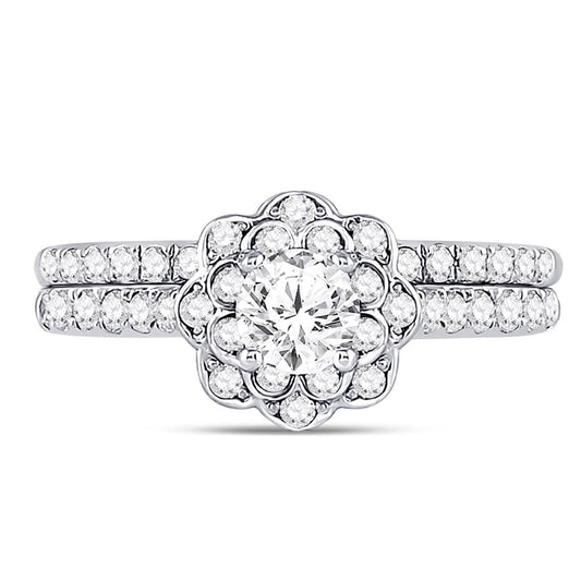 14k White Gold Round Diamond Bridal Wedding Ring Set 1 Ctw (Certified)