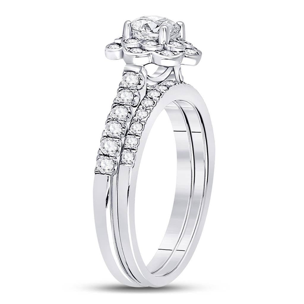 14k White Gold Round Diamond Bridal Wedding Ring Set 1 Ctw (Certified)