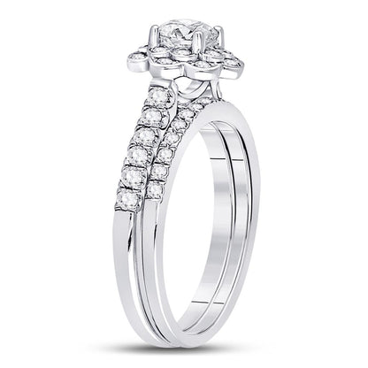 14k White Gold Round Diamond Bridal Wedding Ring Set 1 Ctw (Certified)