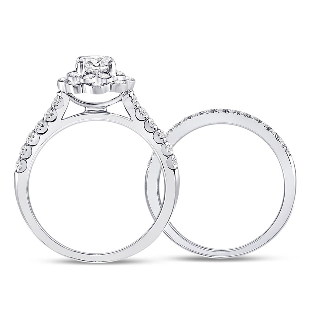 14k White Gold Round Diamond Bridal Wedding Ring Set 1 Ctw (Certified)