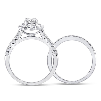 14k White Gold Round Diamond Bridal Wedding Ring Set 1 Ctw (Certified)