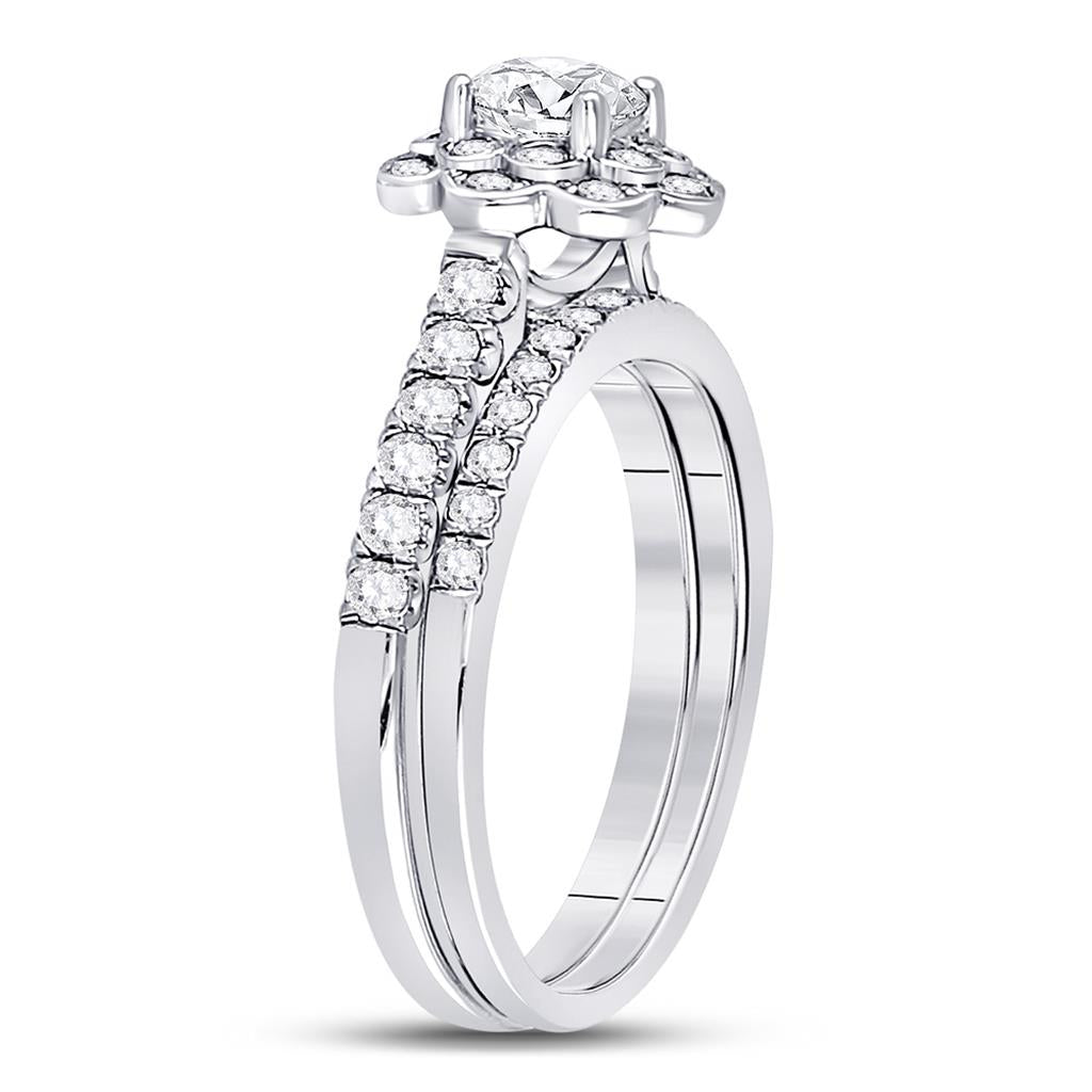 14k White Gold Round Diamond Bridal Wedding Ring Set 1 Ctw (Certified)