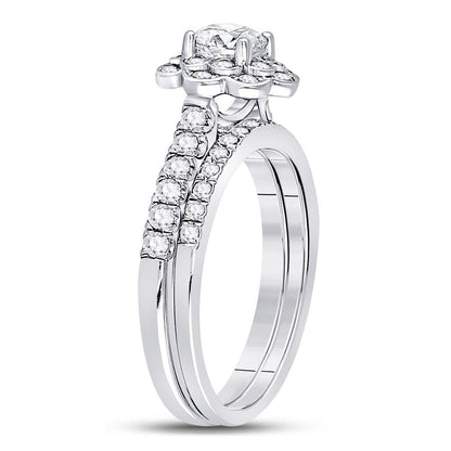 14k White Gold Round Diamond Bridal Wedding Ring Set 1 Ctw (Certified)