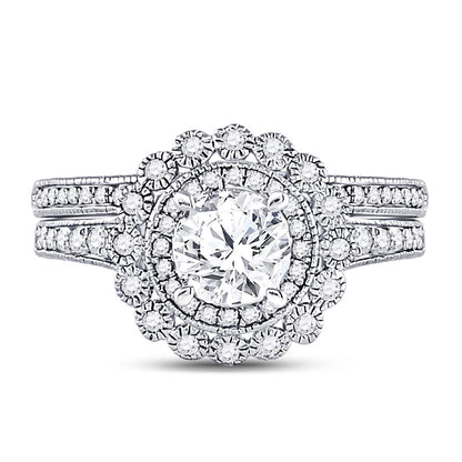 14k White Gold Round Diamond Bridal Wedding Ring Set 1-1/5 Cttw (Certified)