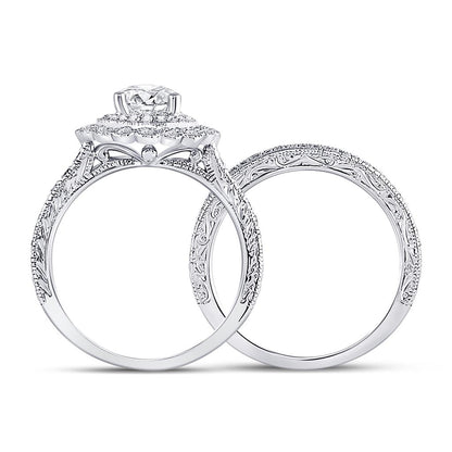 14k White Gold Round Diamond Bridal Wedding Ring Set 1-1/5 Cttw (Certified)