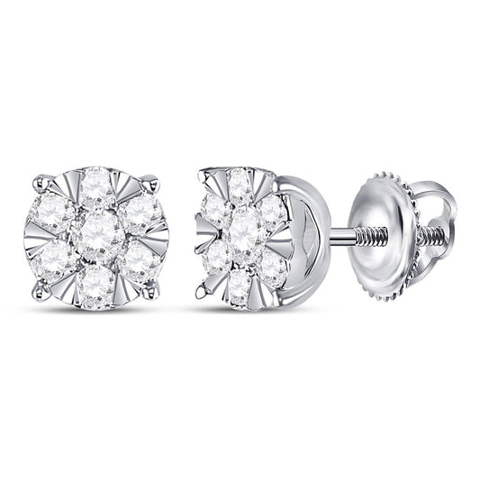 14k White Gold Round Diamond Fashion Cluster Earrings 1/2 Cttw