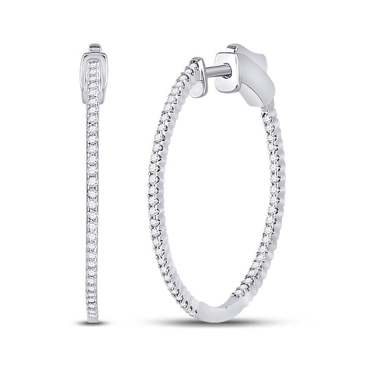 14k White Gold Round Diamond Inside-Outside Hoop Earrings 1/2 Cttw