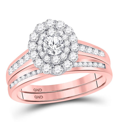 14k Rose Gold Round Diamond Bridal Wedding Ring Set 1 Cttw (Certified)