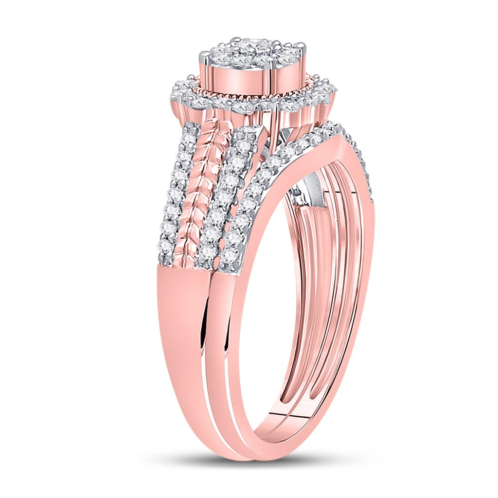 14k Rose Gold Round Diamond Bridal Wedding Ring Set 1/2 Cttw