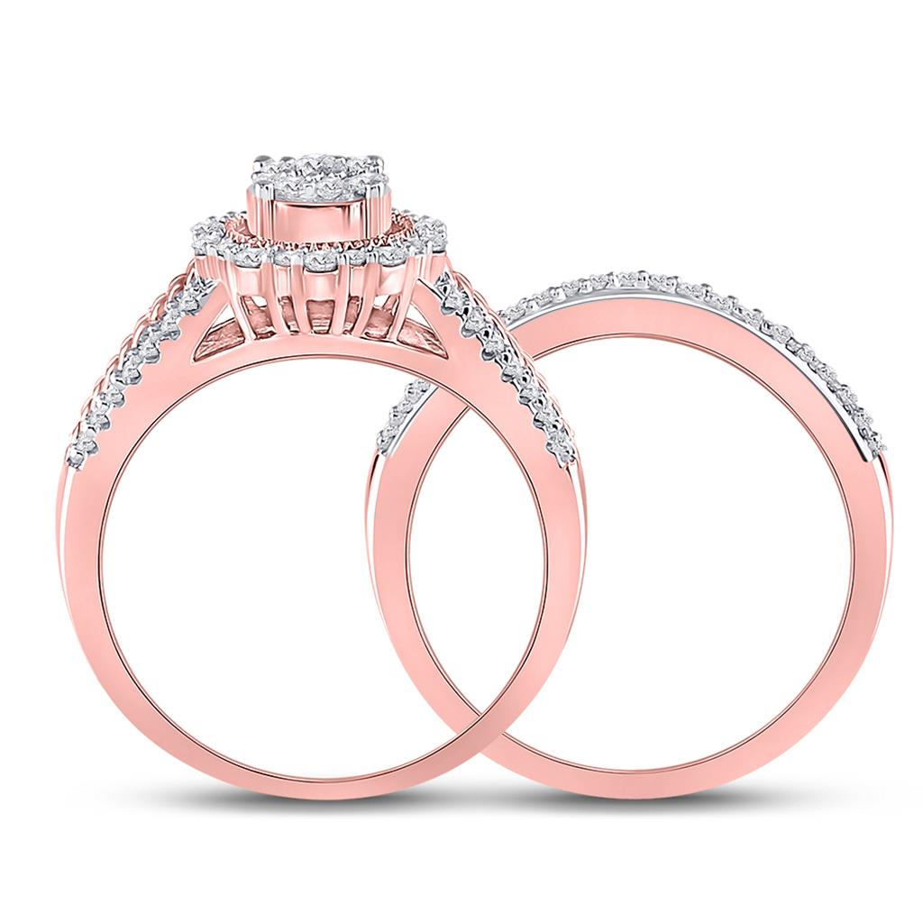 14k Rose Gold Round Diamond Bridal Wedding Ring Set 1/2 Cttw