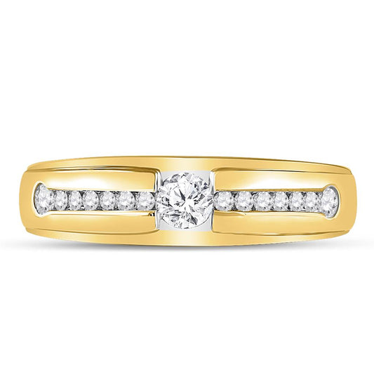 10k Yellow Gold Round Diamond Solitaire Wedding Band Ring 1/2 Cttw