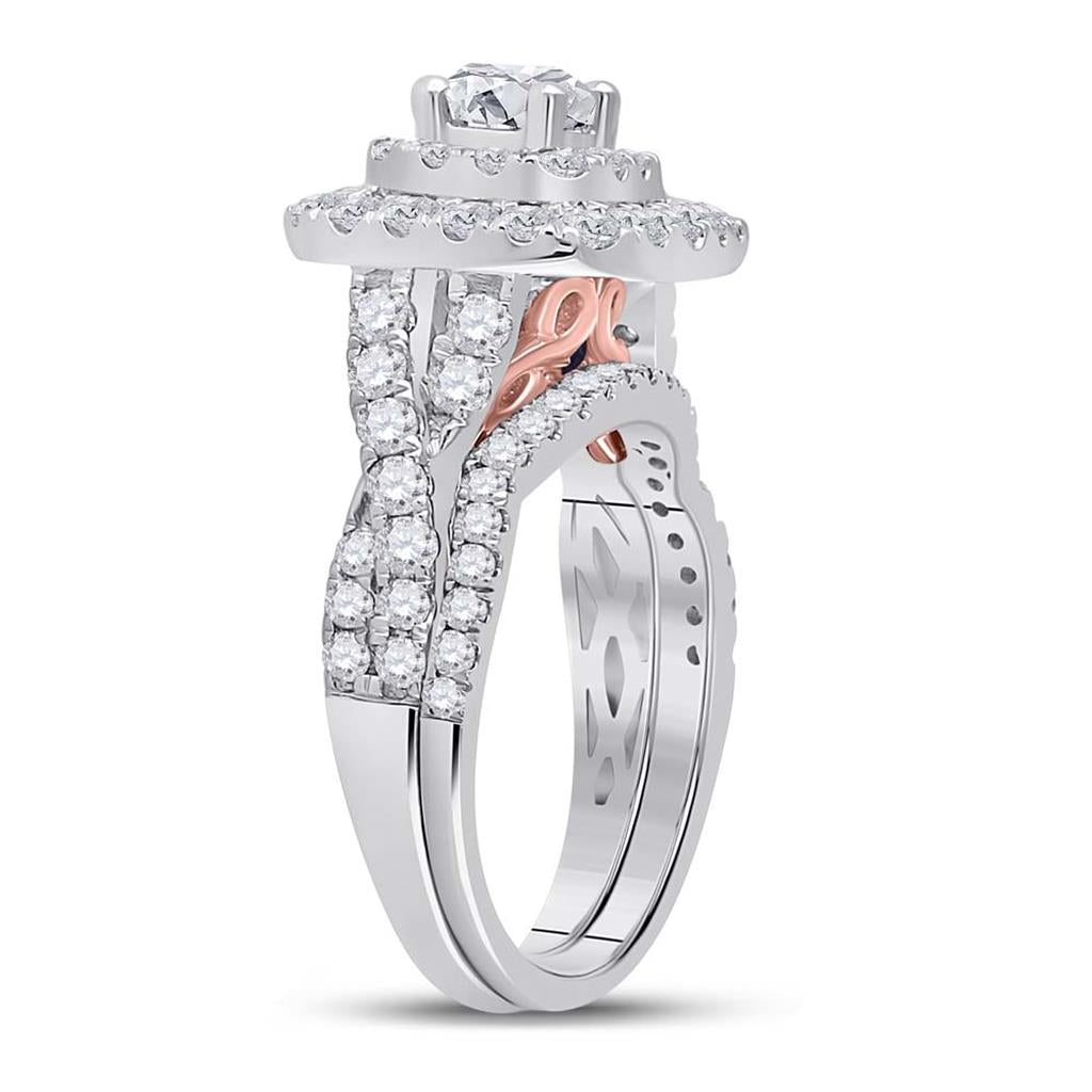 14k Two-tone Gold Round Diamond Bridal Wedding Ring Set 2 Cttw (Certified)