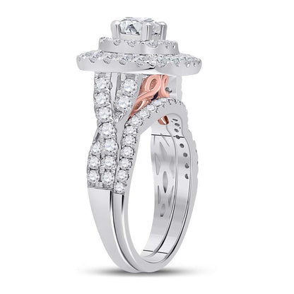 14k Two-tone Gold Round Diamond Bridal Wedding Ring Set 2 Cttw (Certified)