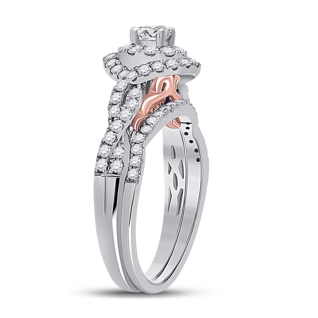 14k Two-tone Gold Round Diamond Bridal Wedding Ring Set 1 Cttw (Certified)
