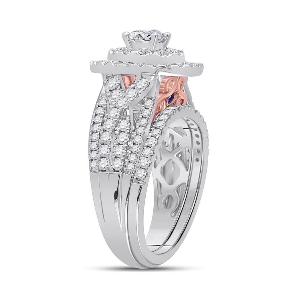 14k Two-tone Gold Round Diamond Bridal Wedding Ring Set 1-1/2 Ctw (Certified)