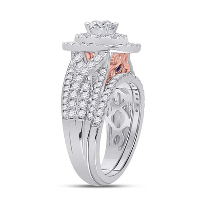 14k Two-tone Gold Round Diamond Bridal Wedding Ring Set 1-1/2 Ctw (Certified)