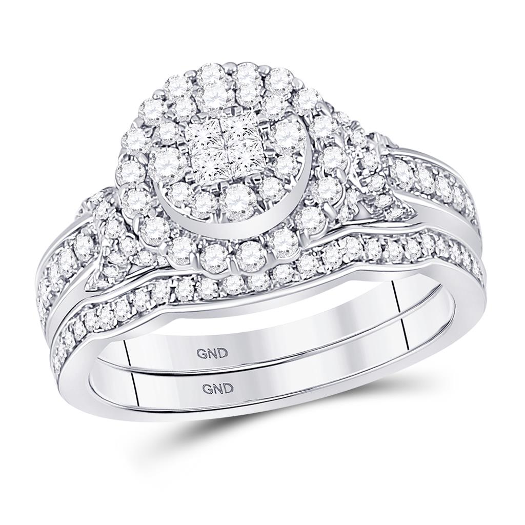 14k White Gold Princess Diamond Bridal Wedding Ring Set 3/4 Cttw