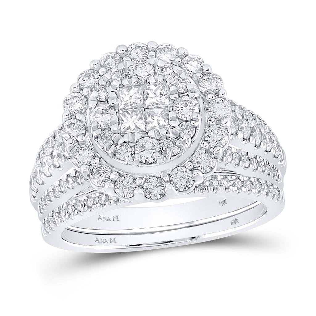 14k White Gold Princess Diamond Bridal Wedding Ring Set 1-1/2 Cttw