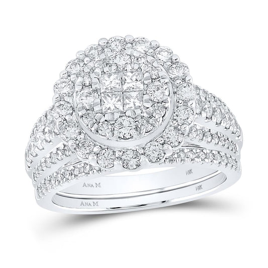 14k White Gold Princess Diamond Bridal Wedding Ring Set 1-1/2 Cttw