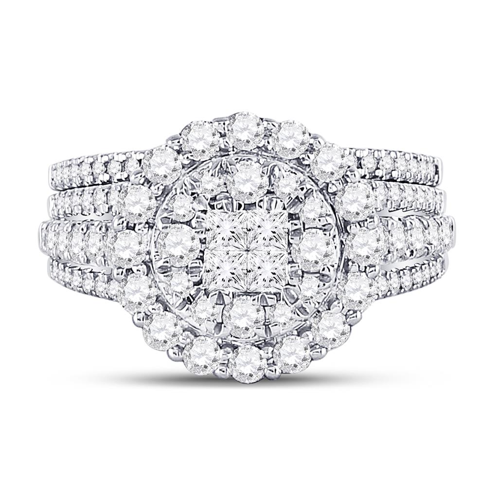 14k White Gold Princess Diamond Bridal Wedding Ring Set 1-1/2 Cttw