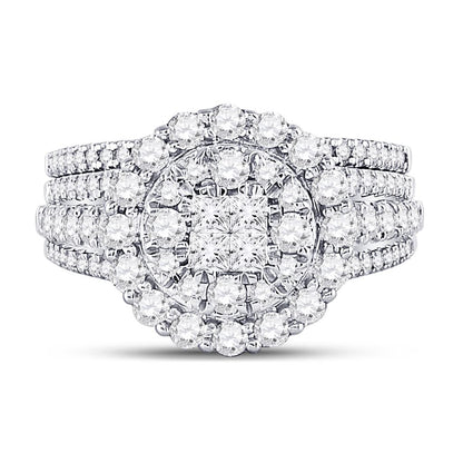14k White Gold Princess Diamond Bridal Wedding Ring Set 1-1/2 Cttw