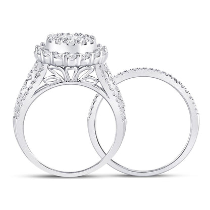 14k White Gold Princess Diamond Bridal Wedding Ring Set 1-1/2 Cttw