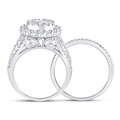 14k White Gold Princess Diamond Bridal Wedding Ring Set 1-1/2 Cttw