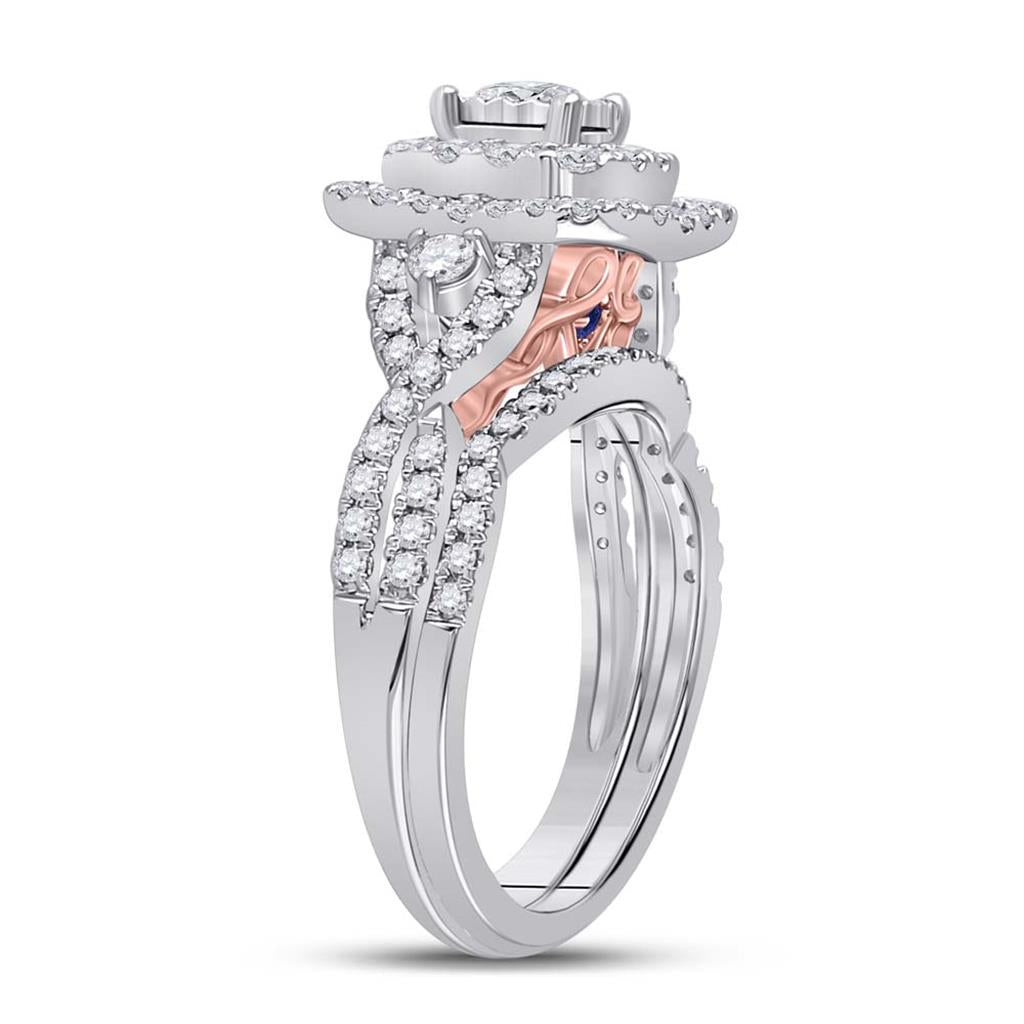 14k Two-tone Gold Round Diamond Bridal Wedding Ring Set 1 Ctw (Certified)