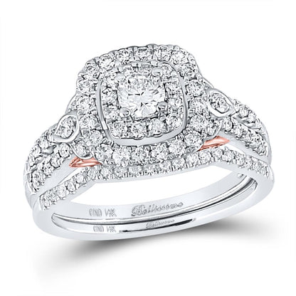 14k Two-tone Gold Round Diamond Bridal Wedding Ring Set 1 Ctw (Certified)
