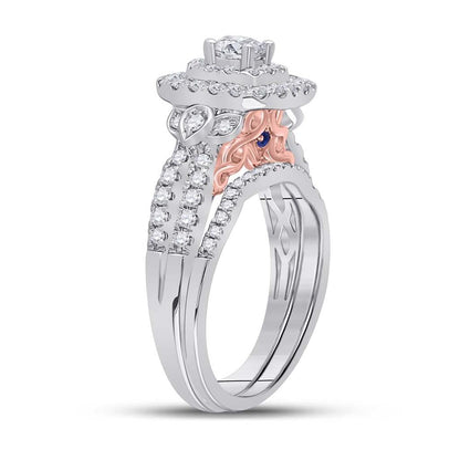 14k Two-tone Gold Round Diamond Bridal Wedding Ring Set 1 Ctw (Certified)