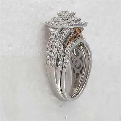 14k Two-tone Gold Round Diamond Bridal Wedding Ring Set 1-1/2 Ctw (Certified)