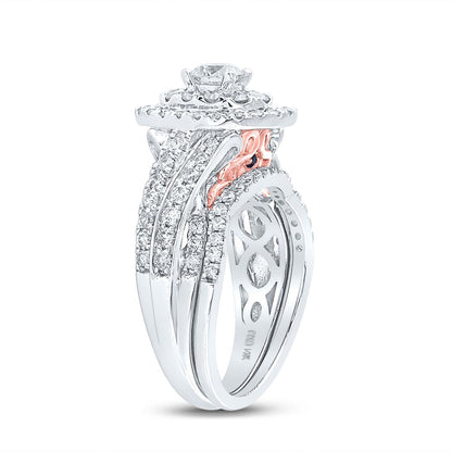 14k Two-tone Gold Round Diamond Bridal Wedding Ring Set 1-1/2 Ctw (Certified)