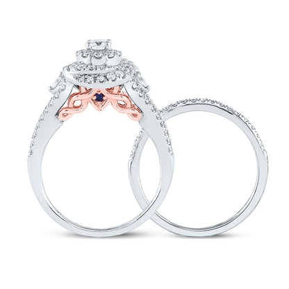 14k Two-tone Gold Round Diamond Bridal Wedding Ring Set 1 Cttw (Certified)