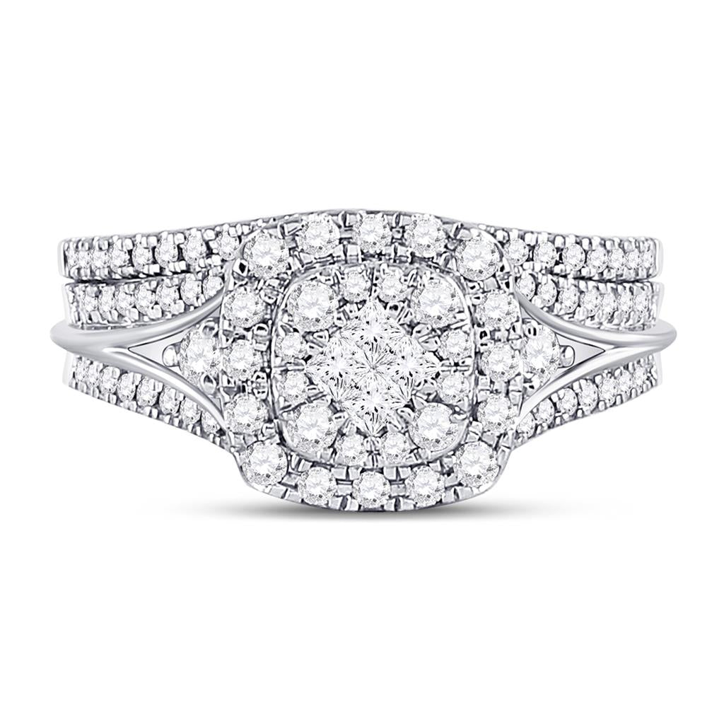 14k White Gold Princess Diamond Bridal Wedding Ring Set 3/4 Cttw