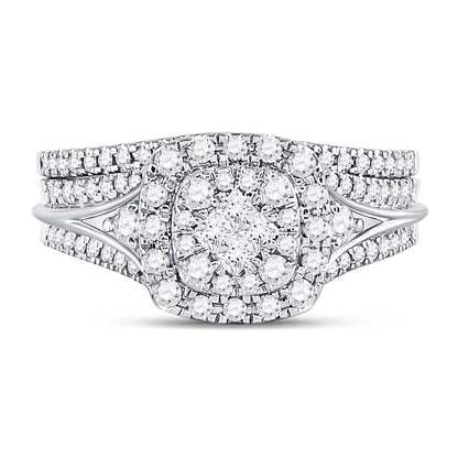 14k White Gold Princess Diamond Bridal Wedding Ring Set 3/4 Cttw
