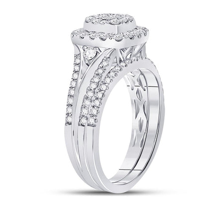 14k White Gold Princess Diamond Bridal Wedding Ring Set 3/4 Cttw