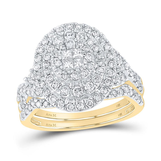 14k Yellow Gold Princess Diamond Bridal Wedding Ring Set 1-1/4 Cttw