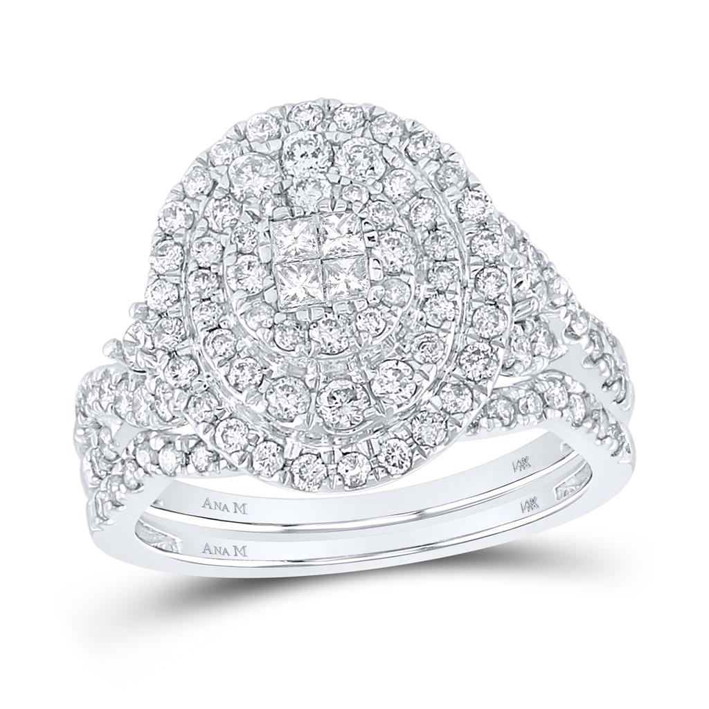 14k White Gold Princess Diamond Bridal Wedding Ring Set 1-1/4 Cttw