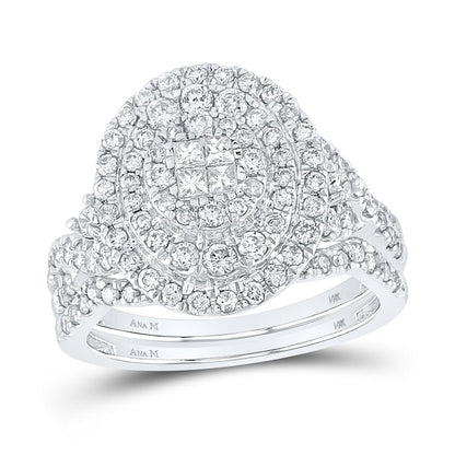 14k White Gold Princess Diamond Bridal Wedding Ring Set 1-1/4 Cttw