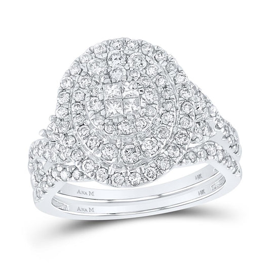 14k White Gold Princess Diamond Bridal Wedding Ring Set 1-1/4 Cttw