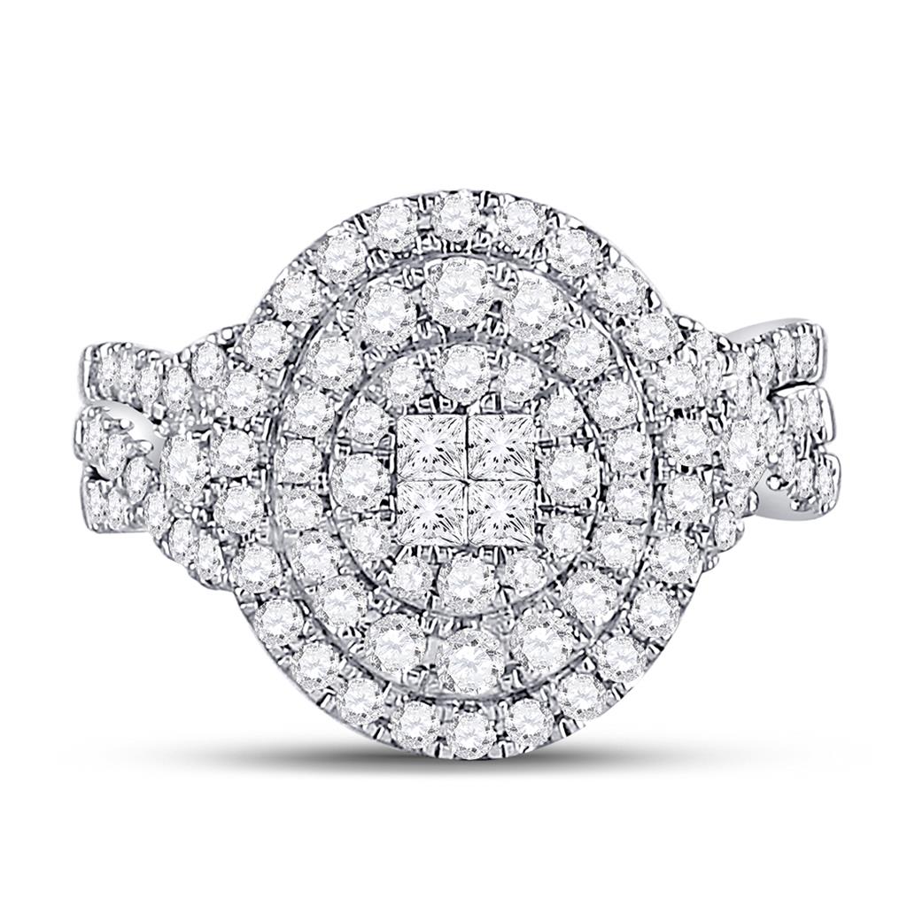 14k White Gold Princess Diamond Bridal Wedding Ring Set 1-1/4 Cttw