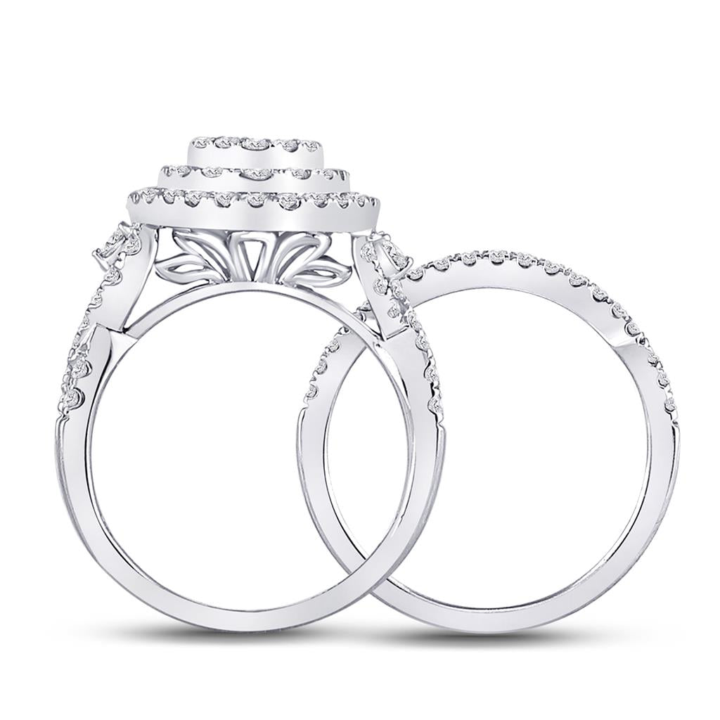 14k White Gold Princess Diamond Bridal Wedding Ring Set 1-1/4 Cttw