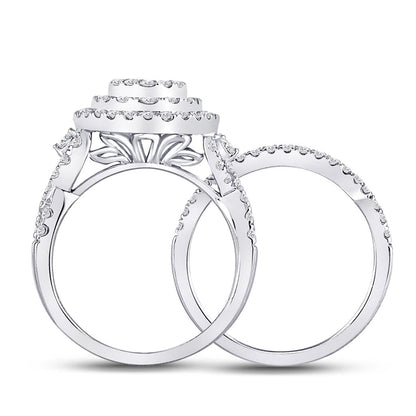14k White Gold Princess Diamond Bridal Wedding Ring Set 1-1/4 Cttw