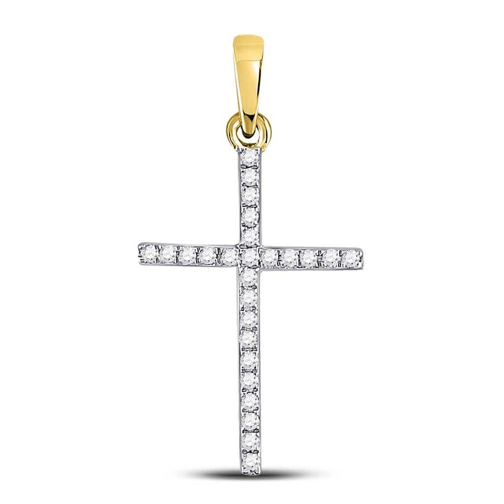 10k Yellow Gold Round Diamond Religious Cross Pendant 1/6 Cttw
