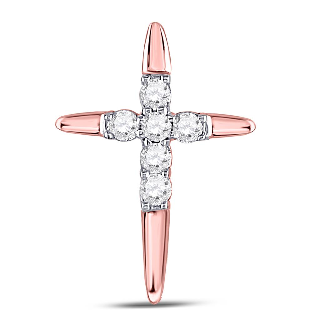 10k Rose Gold Round Diamond Religious Cross Pendant 1/10 Cttw