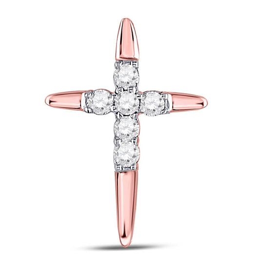 10k Rose Gold Round Diamond Religious Cross Pendant 1/10 Cttw