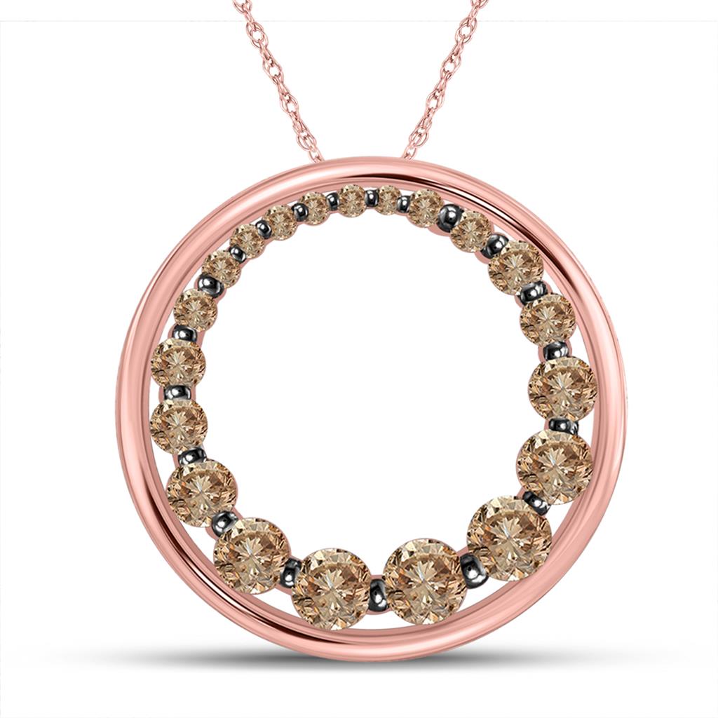 10k Rose Gold Round Brown Diamond Graduated Circle Pendant 3/4 Cttw