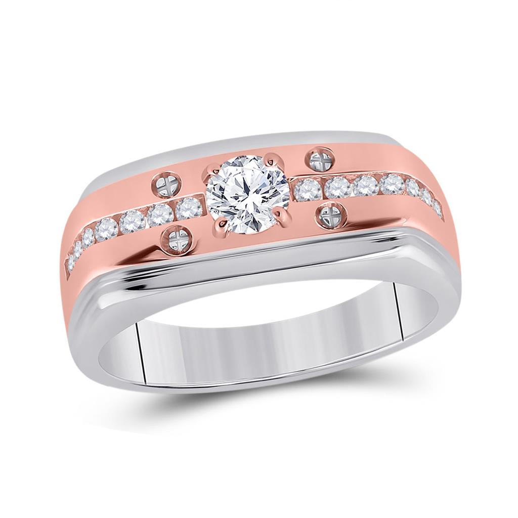 14k Two-tone Gold Round Diamond Solitaire Wedding Band Ring 5/8 Cttw (Certified)